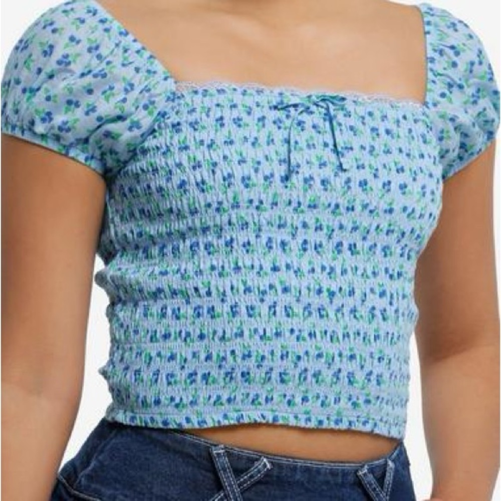 Sweet Society Blueberry Smock Juniors Crop Top